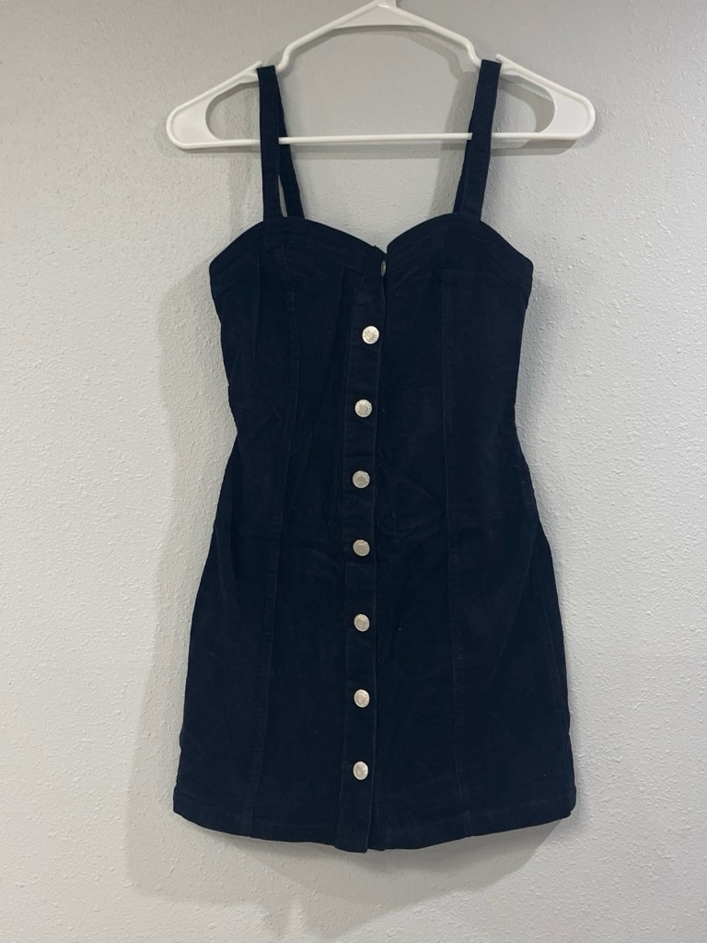 Navy Blue Button-Front Strap Mini Dress